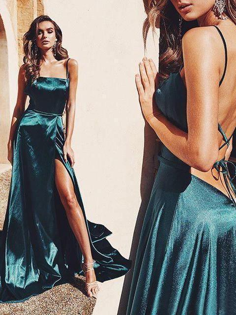 A-line Spaghetti Straps Long Prom Dresses Formal Gowns TP0928- Tirdress
