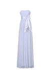 A-line Strapless Floor Length Chiffon White Bridesmaid Dress with Sash BD026