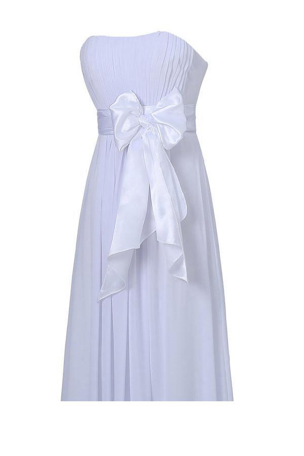A-line Strapless Floor Length Chiffon White Bridesmaid Dress with Sash BD026 - Tirdress