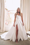 A-line Strapless Satin Ivory Thigh Split Wedding Dresses With Court train TN280 - Tirdress