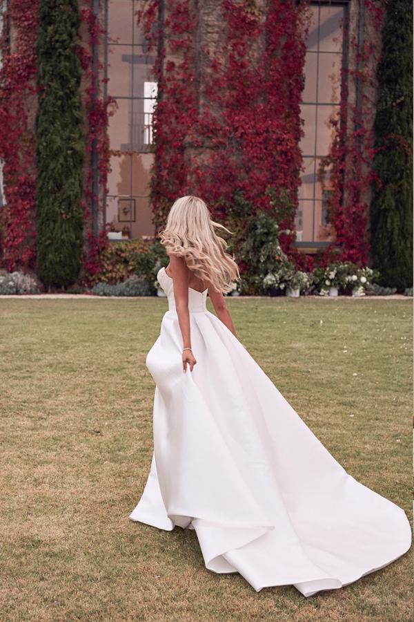 A-Line Strapless Satin Ivory Thigh Split Wedding Dresses with Court Train TN280 US2 / As Picture A-Line Strapless Satin Ivory Thigh Split Wedding Dresses with Court Train TN280 US2 / As Picture