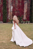 A-line Strapless Satin Ivory Thigh Split Wedding Dresses With Court train TN280 - Tirdress