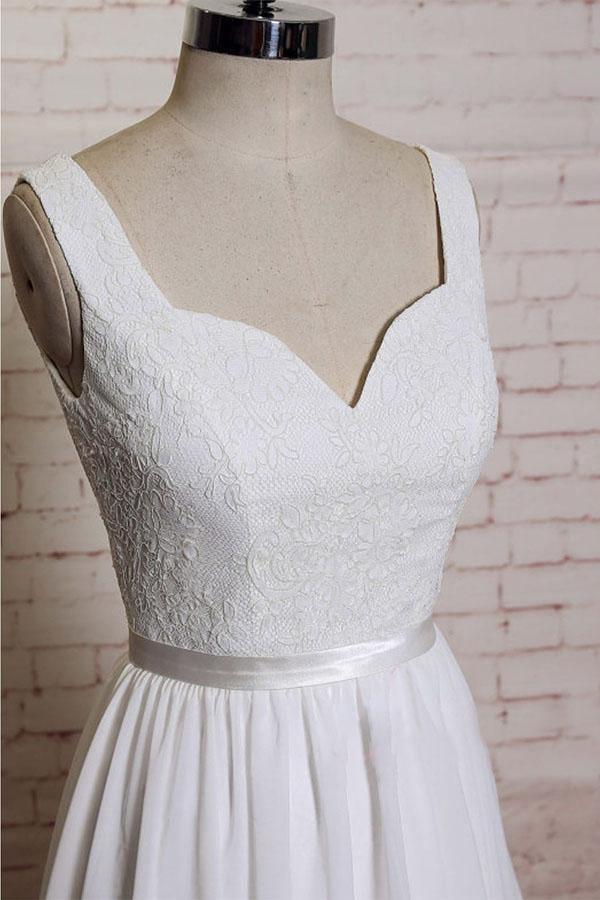 A-line Straps Court Train Chiffon Appliques Backless Wedding Dresses WD172 - Tirdress