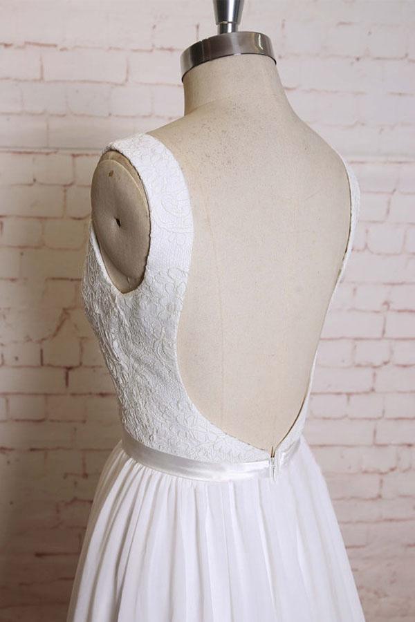 A-line Straps Court Train Chiffon Appliques Backless Wedding Dresses WD172 - Tirdress