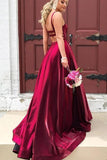 A-line Straps Navy Blue Backless Long Prom Dress with Pockets TP0939 - Tirdress