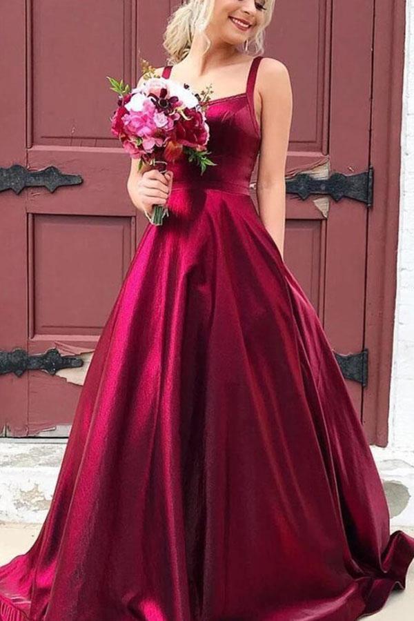 A-line Straps Navy Blue Backless Long Prom Dress with Pockets TP0939 US0 / Burgundy A-line Straps Navy Blue Backless Long Prom Dress with Pockets TP0939 US0 / Burgundy