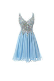 A-line Straps Short Prom Dress V Neck Beads Homecoming Dress PG058