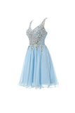 A-line Straps Short Prom Dress V Neck Beads Homecoming Dress PG058 - Tirdress