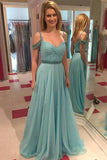 A-line Straps Sweetheart Chiffon Long Prom Dresses With Beading PG325