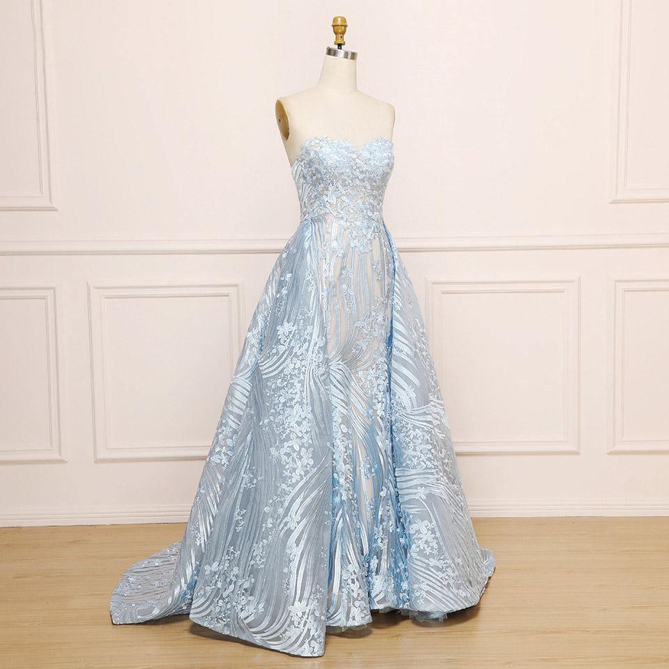 A-line Sweetheart Blue Lace Long Wedding Dress With Appliques TN234 - Tirdress