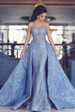 A-line Sweetheart  Blue Lace Long Wedding Dress With Appliques TN234