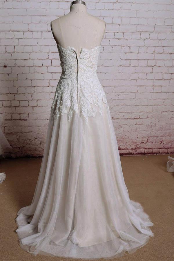 A-line Sweetheart Sweep Train Tulle Appliques Wedding Dresses WD174 - Tirdress