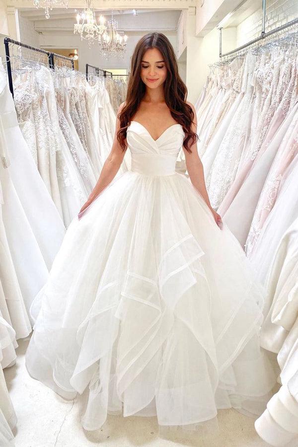 A-line Sweetheart White Tulle Prom Dresses Formal Dress TN285 - Tirdress