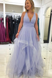 A-line Tulle Pink Ruffled Long Prom Dress with Cross Back TP0998 - Tirdress