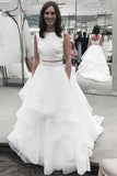 A-line Two-Piece Sleeveless White Wedding Dress With Ruffles WD028 - Tirdress