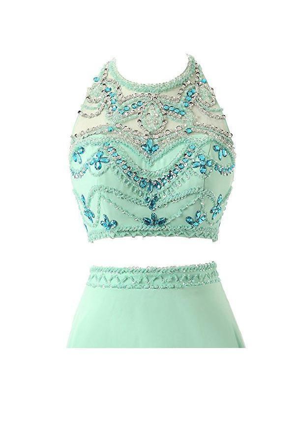 A-line Two Pieces Chiffon Prom Dresses Evening Dresses PG261 - Tirdress