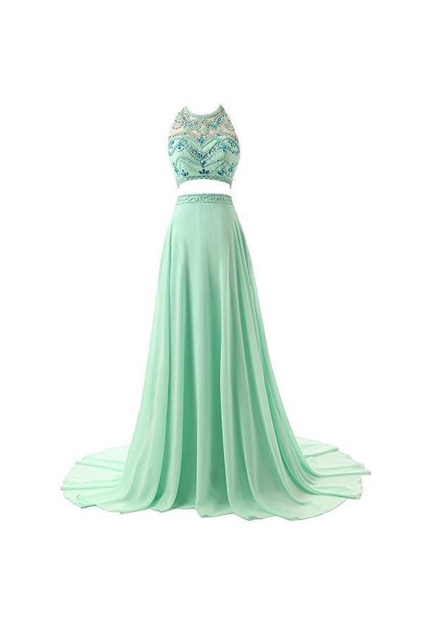 A-line Two Pieces Chiffon Beading Prom Dresses Evening Dresses US2 / As Picture A-line Two Pieces Chiffon Beading Prom Dresses Evening Dresses US2 / As Picture
