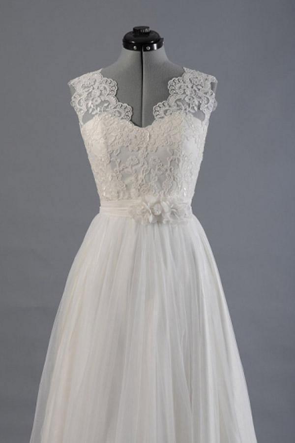 A-line V-Neck Sashes Appliques Beach Wedding Dress WD170 - Tirdress