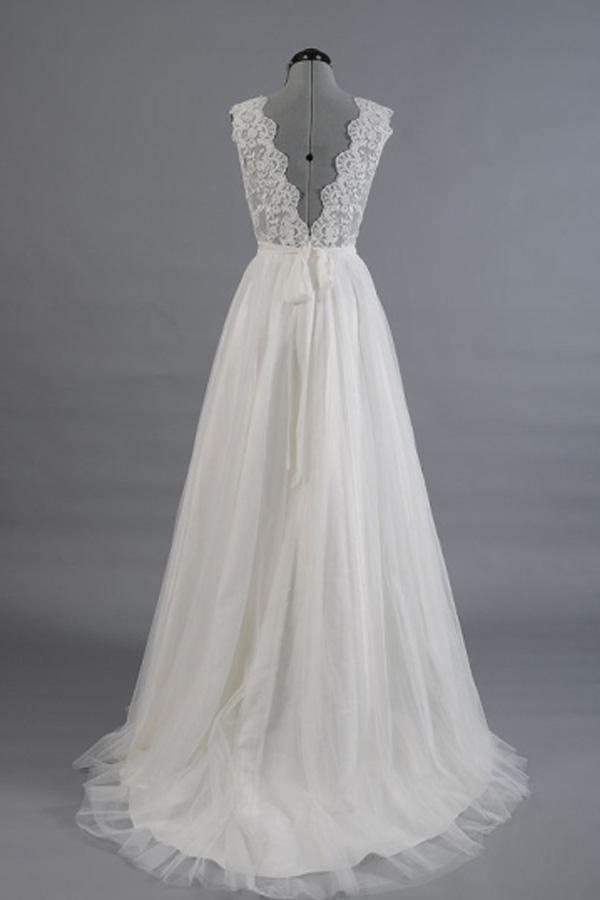 A-line V-Neck Sashes Appliques Beach Wedding Dress WD170 - Tirdress