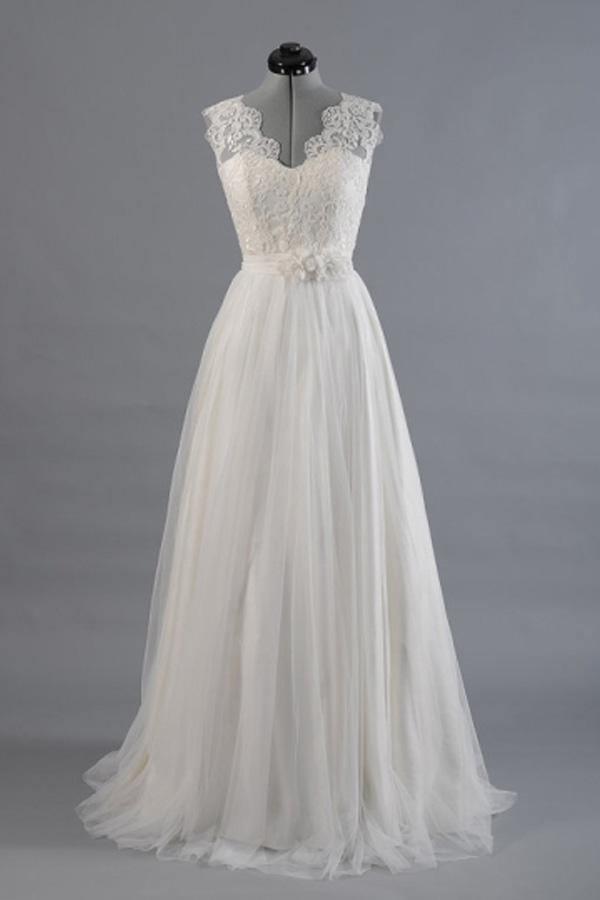 A-line V-Neck Sashes Appliques Beach Wedding Dress WD170 - Tirdress