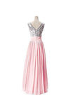 A-line V-neck Sequins Top Chiffon Long Prom Dresses Evening Dresses PG275 - Tirdress