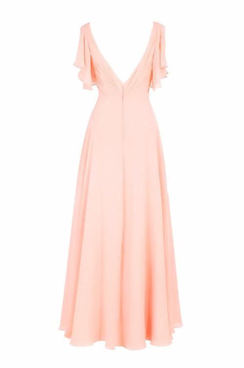 A-line V-neck Short Sleeves Floor Length Chiffon Bridesmaid Dress BD014 - Tirdress