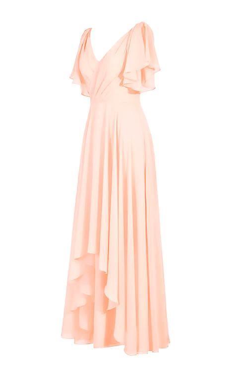 A-line V-neck Short Sleeves Floor Length Chiffon Bridesmaid Dress BD014 - Tirdress