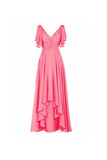 A-line V-neck Short Sleeves Floor Length Chiffon Bridesmaid Dress BD014
