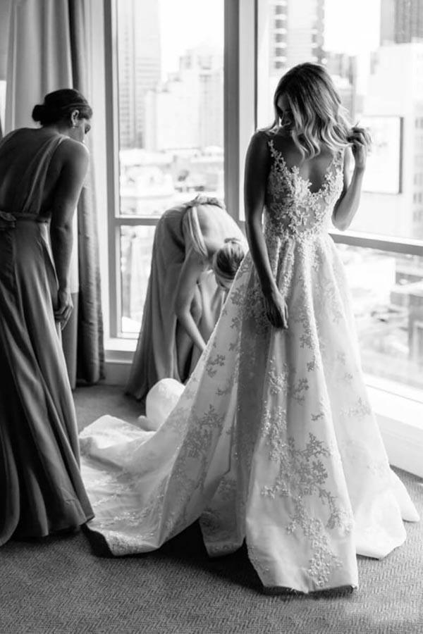 A-line Vintage Lace Wedding Gowns Illusion Neck Wedding Dresses WD318 - Tirdress