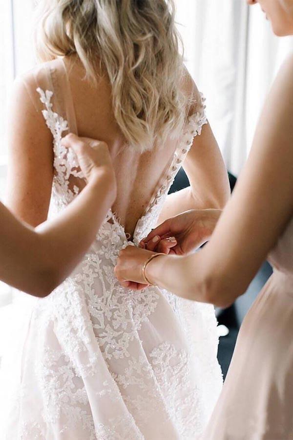 A-line Vintage Lace Wedding Gowns Illusion Neck Wedding Dresses WD318 - Tirdress