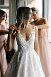 A-line Vintage Lace Wedding Gowns Illusion Neck Wedding Dresses WD318