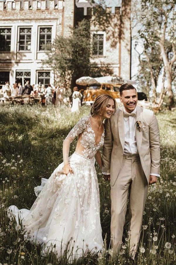 A-line Wedding Dresses With Long Sleeves Lace Bridal Gowns TN292 - Tirdress