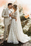 A-line Wedding Dresses With Long Sleeves Lace Bridal Gowns TN292 - Tirdress