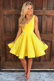 A-line Yellow Satin Short Prom Dress Homecoming Dress Short Prom Dresses PG113 - Tirdress
