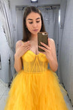 A-line Yellow Tulle Prom Dress Sleeveless Evening Gown TP0985 - Tirdress