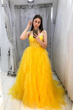 A-ligne Robe de bal en tulle jaune Robe de soirée sans manches TP0985