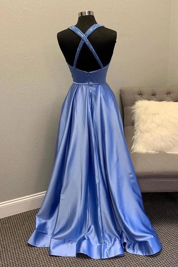 A-Line V Neck Satin Unique Long Prom Dresses Formal Gowns TP1063 US4 / Custom Color A-Line V Neck Satin Unique Long Prom Dresses Formal Gowns TP1063 US4 / Custom Color