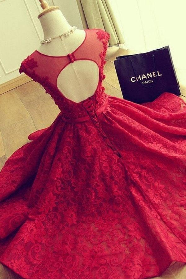 Adorable Knee-length Red Short Lace Prom Dress Homecoming Dress TP0163 - Tirdress