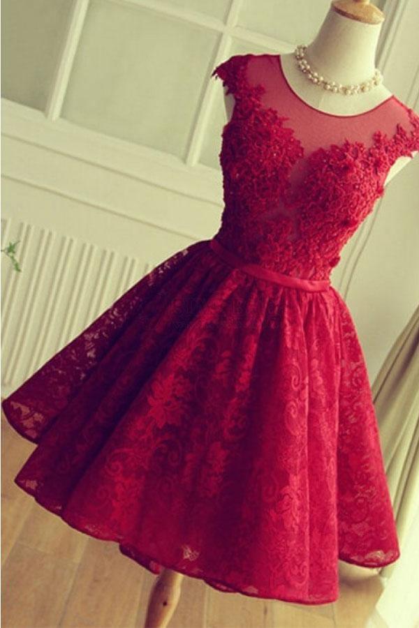 Adorable Knee-length Red Short Lace Prom Dress Homecoming Dress US12 / As Picture Adorable Knee-length Red Short Lace Prom Dress Homecoming Dress US12 / As Picture