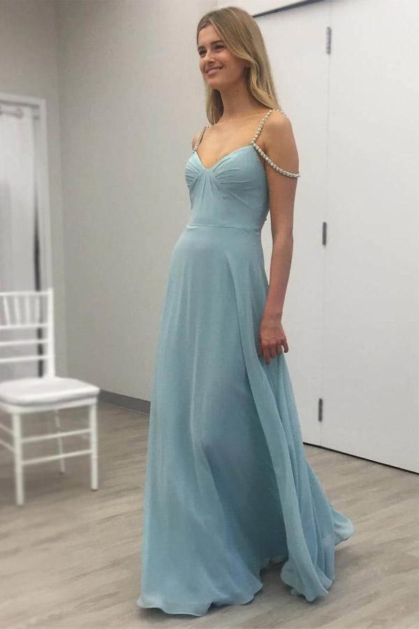 Baby Blue Chiffon Evening Dress Floor Length Prom Dress PG462 - Tirdress