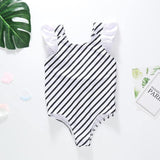 Baby Girls Swimwear One-Piece Swimsuit Stripe Backless Romper Bathing Suit B018 - Tirdress