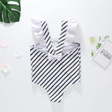 Baby Girls Swimwear One-Piece Swimsuit Stripe Backless Romper Bathing Suit B018 - Tirdress