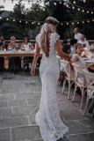 Backless Lace Boho Mermaid Cap Sleeve Bohemian Wedding Dress TN209