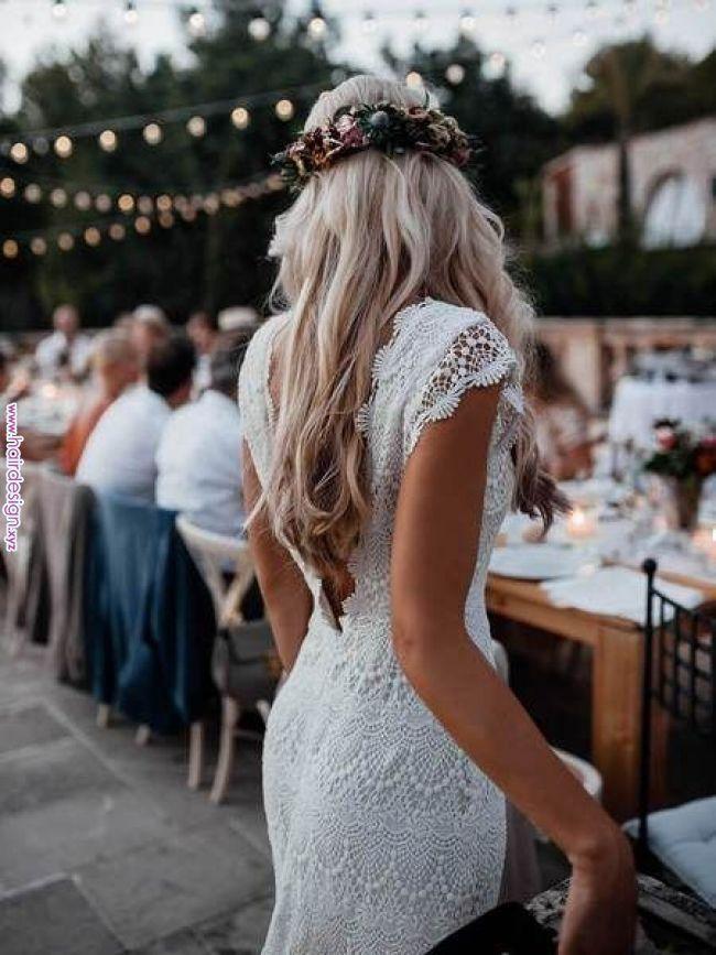 Boho Wedding Bridal Lace Fall Wedding Dress For Bride Deep V-Neck