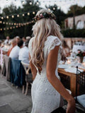 Backless Lace Boho Mermaid Cap Sleeve Bohemian Wedding Dress TN209 - Tirdress