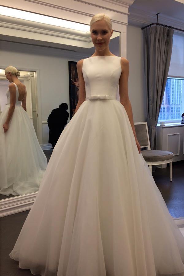 Backless Sleeveless A-line Elegant White Tulle Wedding Dress WD126 - Tirdress