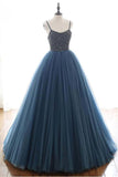 Ball Gown Deep Blue Tulle Prom Dress Evening Dress With Beading TP1179