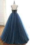 Ball Gown Deep Blue Tulle Prom Dress Evening Dress With Beading TP1179 - Tirdress