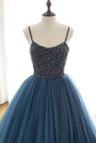 Ball Gown Deep Blue Tulle Prom Dress Evening Dress With Beading TP1179 - Tirdress