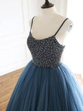 Ball Gown Deep Blue Tulle Prom Dress Evening Dress With Beading TP1179 - Tirdress